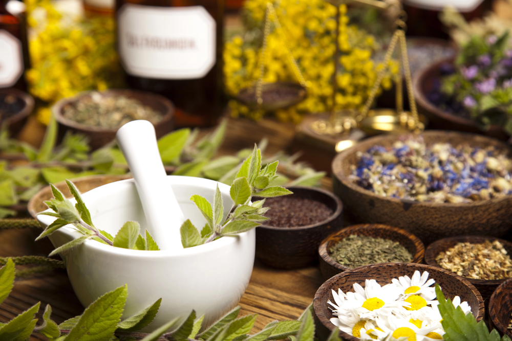 different herbal remedies laid out on a table